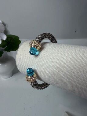 BRIGHTON NEW Blue Crystal-Accent Silver Twist Cuff Bracelet